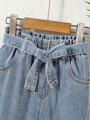 Girls Elastic Waist Denim Trousers Kids Street Daily Spring Fall Clothes