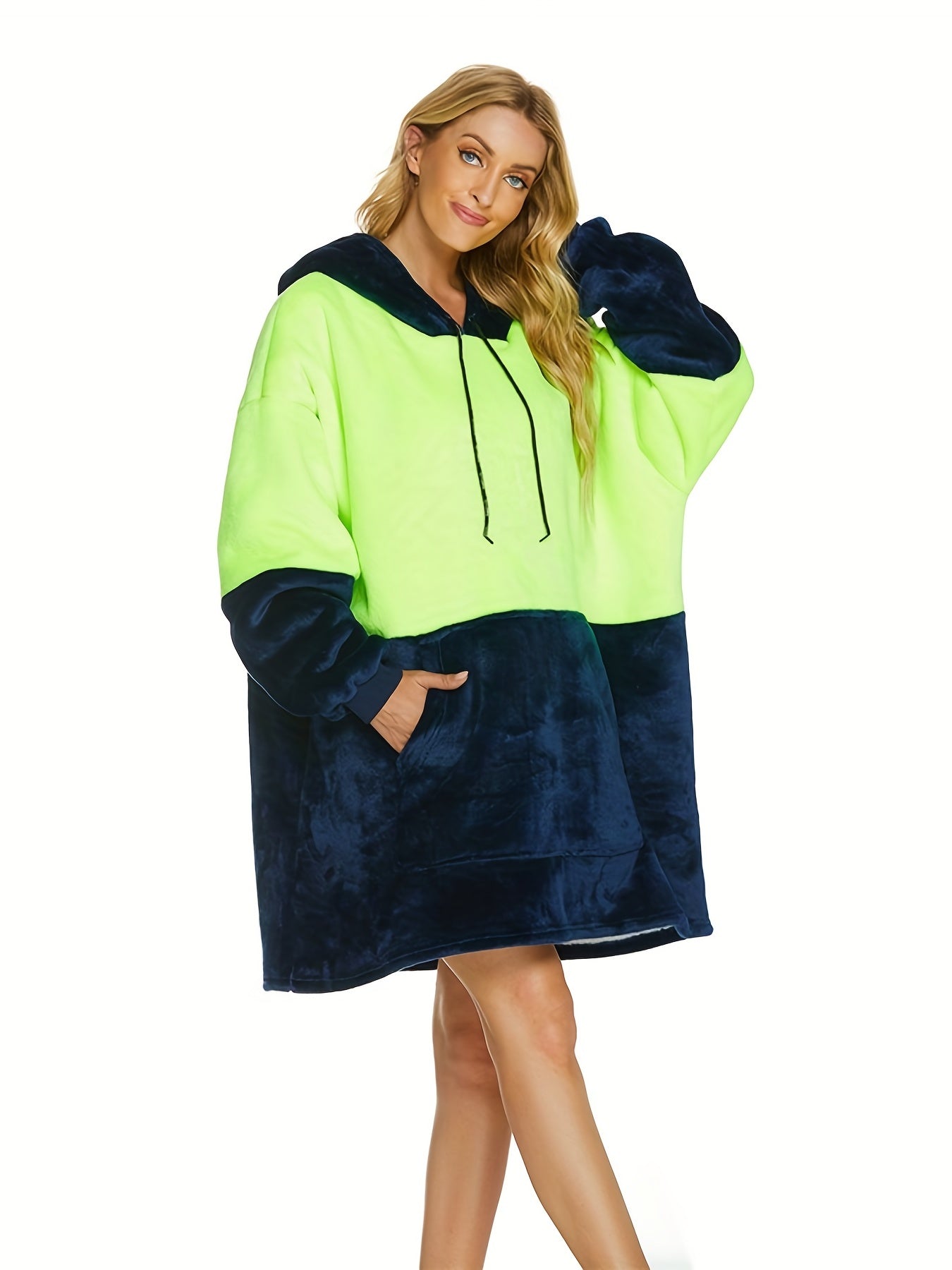 Colorblock Hooded Robe Warm & Cozy Long Sleeve Lounge Robe