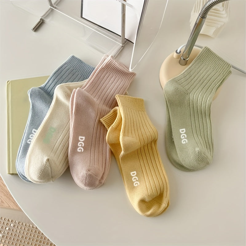 5 Pairs Striped Crew Socks Women's Stockings
