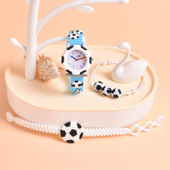 3pc Set 3D Cartoon Football Silicone Strap Boys' Quartz Watch