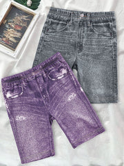 2pcs Girls' Denim Graphic Bike Shorts for Summer