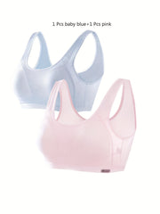 2pcs Solid Sports Bras Comfy & Breathable for Women