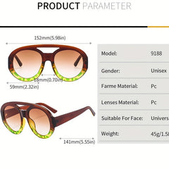 Men's Round Sun Glasses Double Beam Large Frame Sunglasses