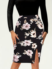 Floral Print High Waist Slit Skirt for Women