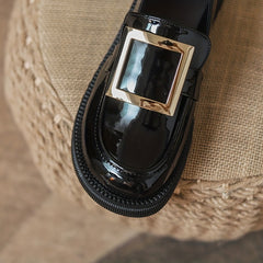 Square Buckle Loafers Faux Leather Chunky Heel Shoes