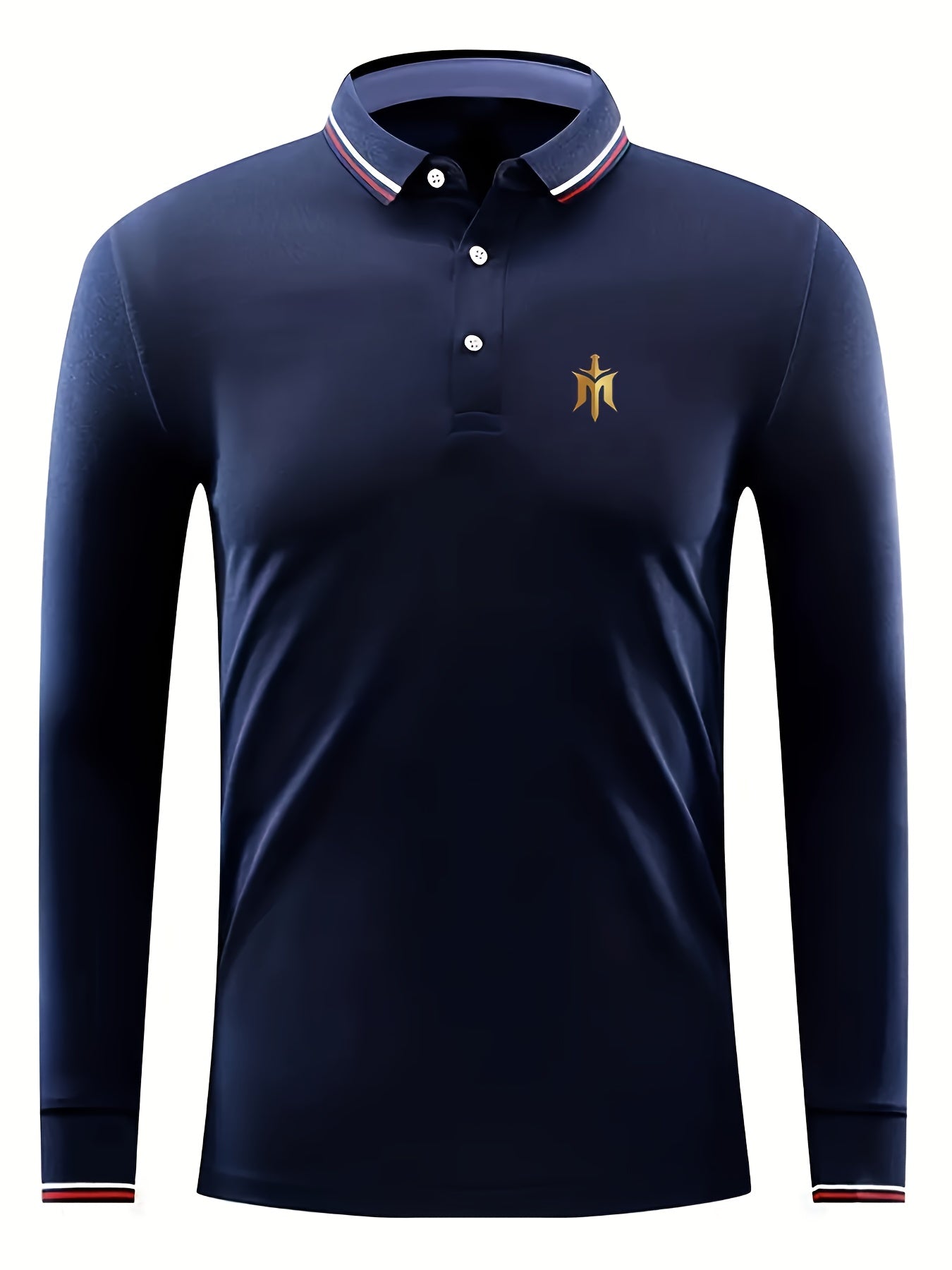 Men's Sword Print Golf Shirt Long Sleeve Collared Business Casual