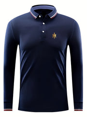 Men's Sword Print Golf Shirt Long Sleeve Collared Business Casual