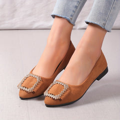 Women's Bow Ballet Flats Square Rhinestone Slip On Shoes