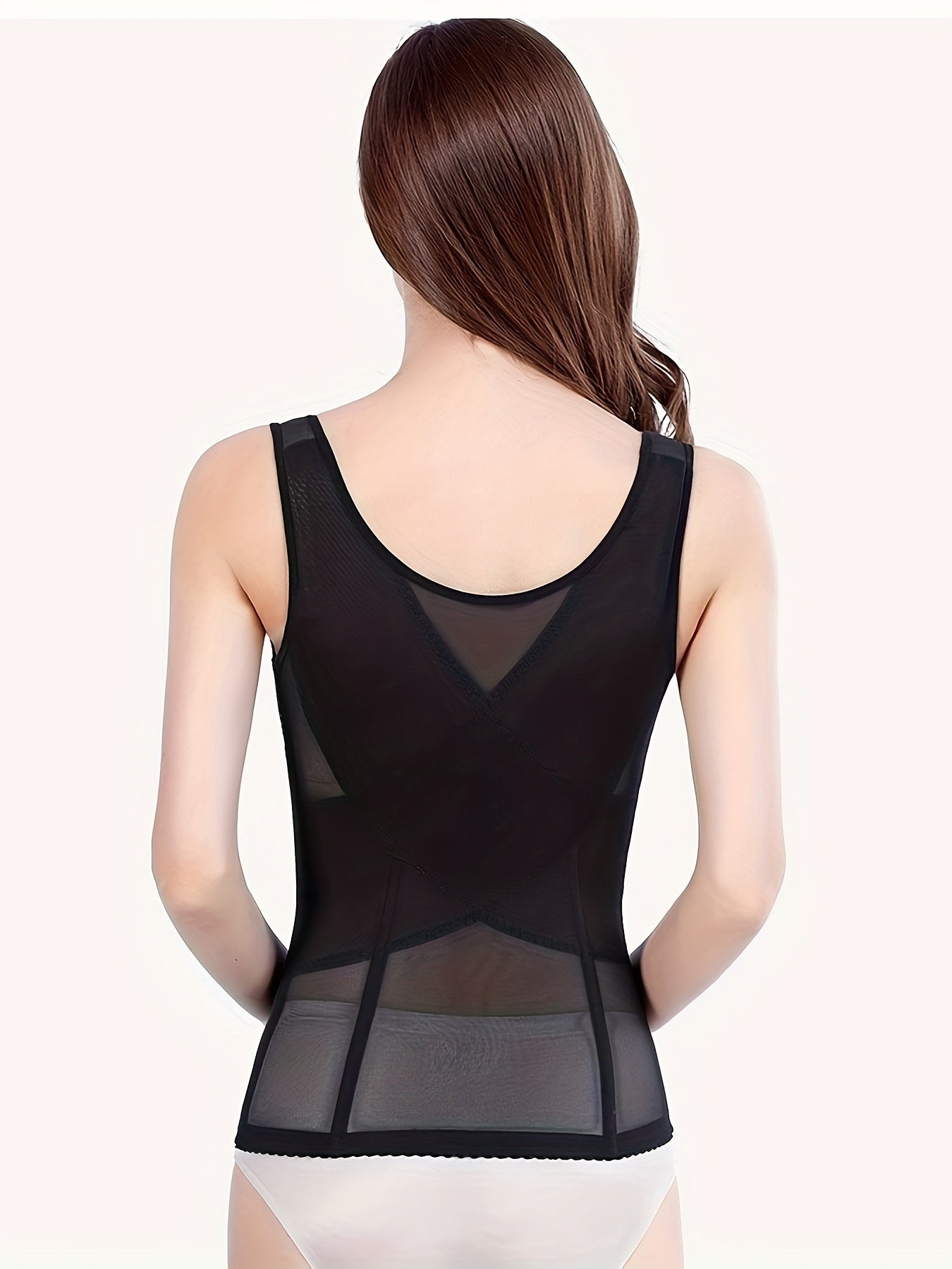 Mesh Shaping Top Front Buckle Tummy Control Slimmer Open Bust Top