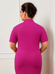 Y2K Mock Neck Ribbed Dress Slim Fit