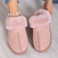 Women's Fuzzy Trim Snow Boots Slip on Comfortable Slippers