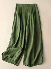 Vintage Solid Wide Leg Pants Elastic Waist