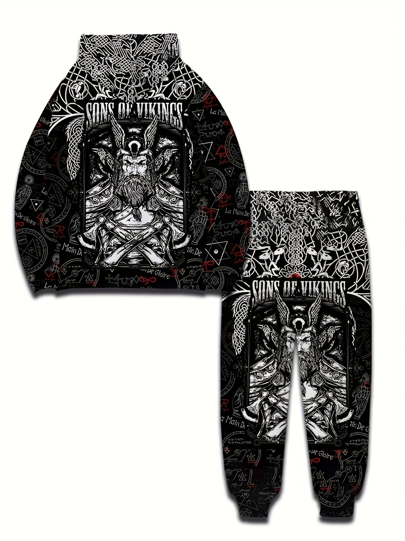 Men's All Over Print Hoodie & Sweatpants Set for Autumn Winter