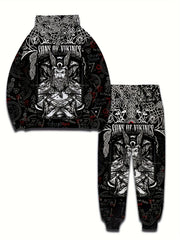 Men's All Over Print Hoodie & Sweatpants Set for Autumn Winter