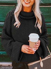 Solid Jacquard Long Sleeve High Neck Sweater