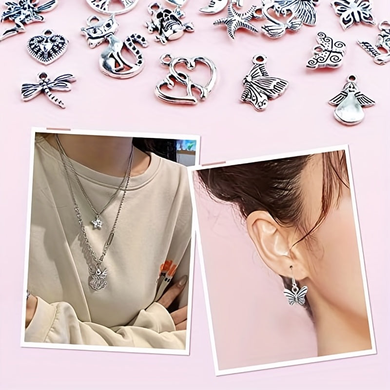 50Pcs Silvery Charms Tibetan Metal Charms Pendants DIY Jewelry Making