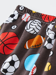 Baby Pajamas Football Basketball Print Set Crew Neck Long Sleeve Top & Pants