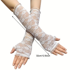 Lace Ruffles Sleeves Long Gloves for Women