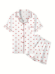 Girl's Love Heart Print Pajama Set Short Sleeve Top & Shorts
