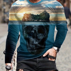 Skull Stone 3D Print Men's Long Sleeve Tee - Autumn Fashion