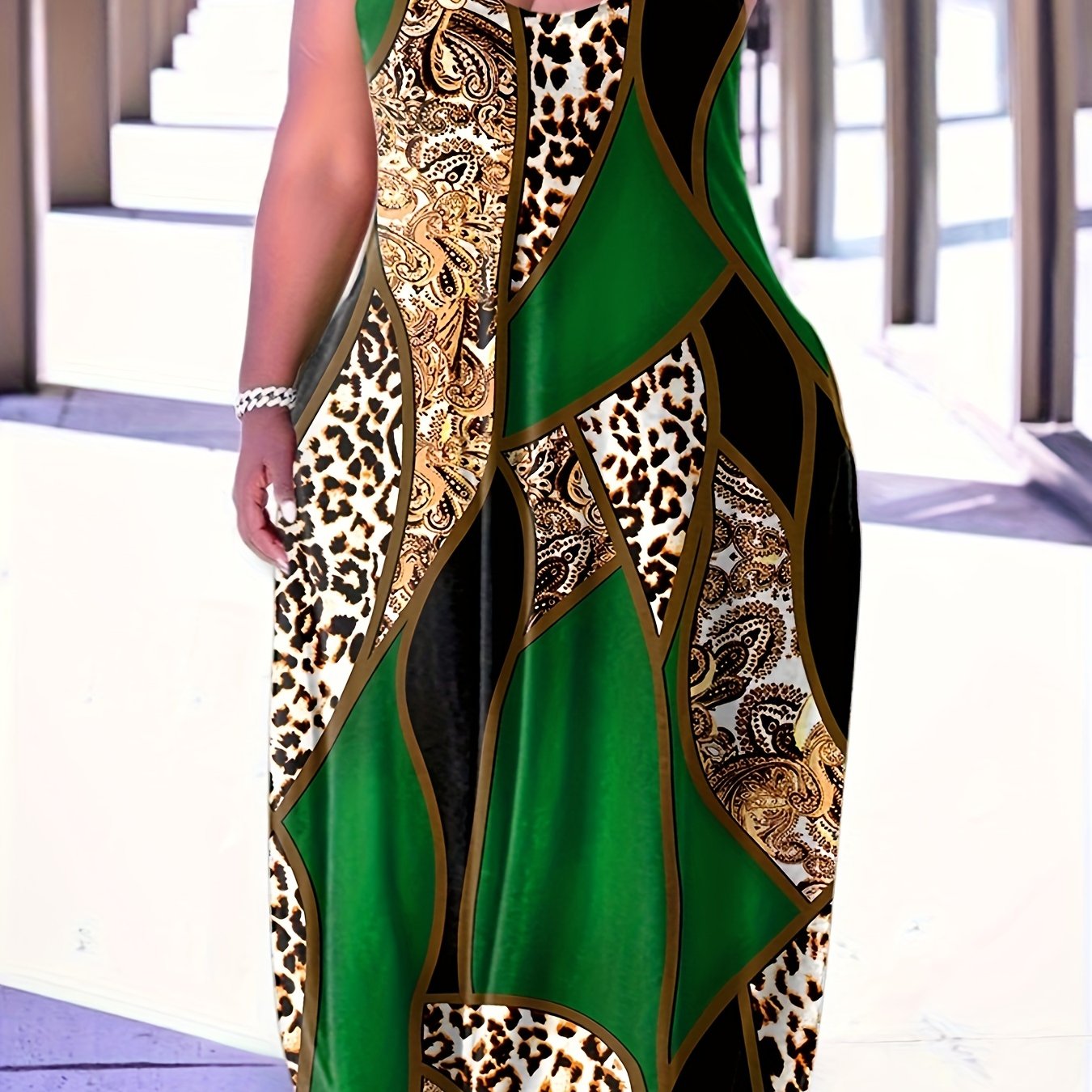 Leopard & Baroque Print Maxi Dress