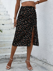Floral Print Ruched Drawstring Skirt for Spring & Summer