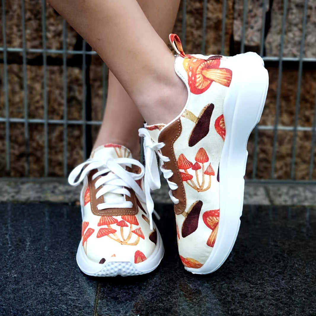 Colorful Mushroom Print Women's Casual Sneakers Lightweight Outdoor Shoes
