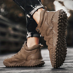 Men's Lace up Boots Casual PU Leather Walking Shoes Easy To Clean