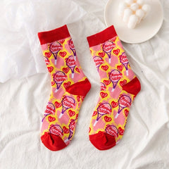 Cartoon Pattern Socks Comfy & College Style Women's Stockings