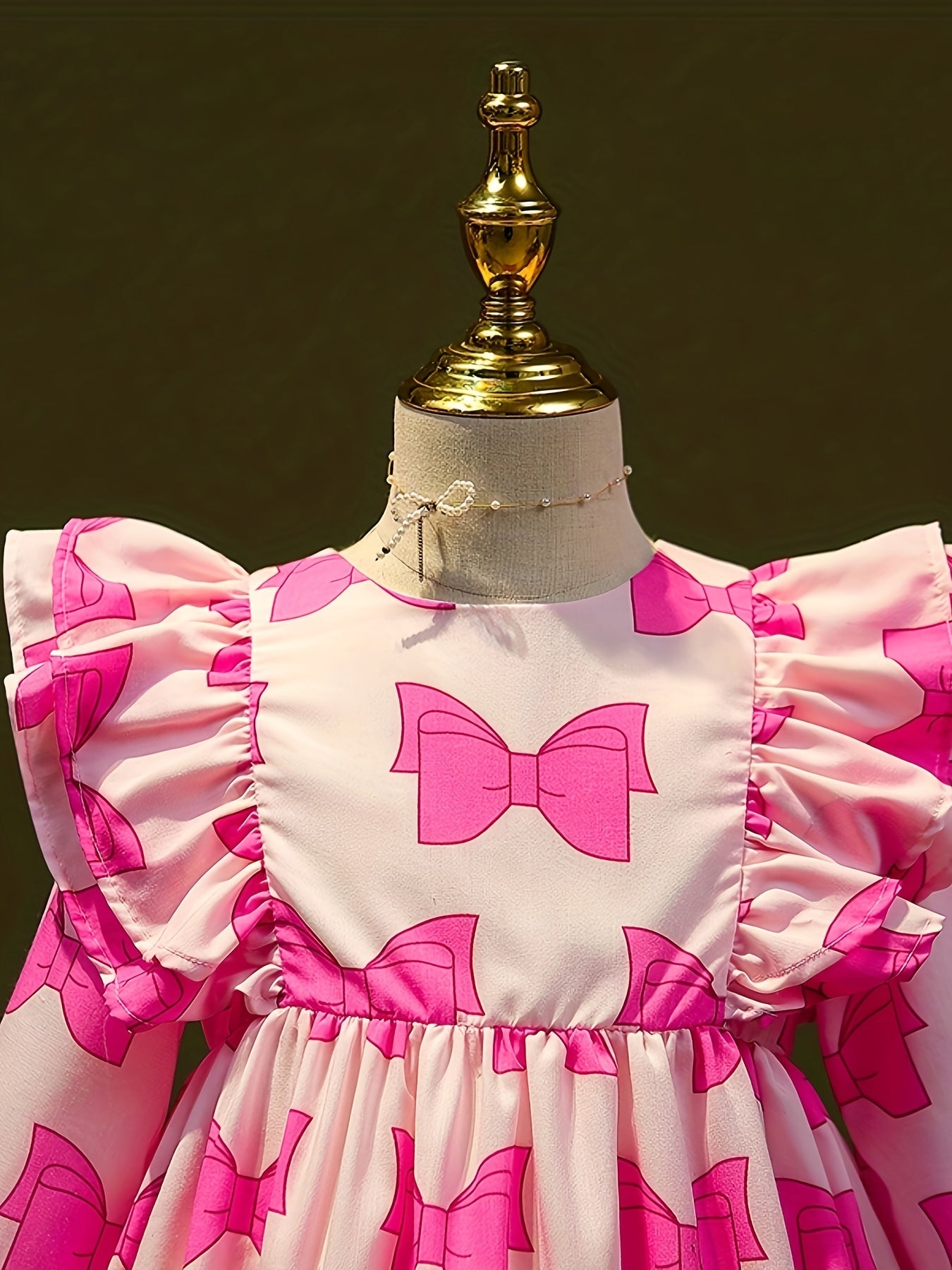 Girls' Bow Ruffle Long Sleeve Dress Spring/Autumn Casual