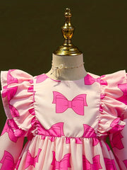 Girls' Bow Ruffle Long Sleeve Dress Spring/Autumn Casual