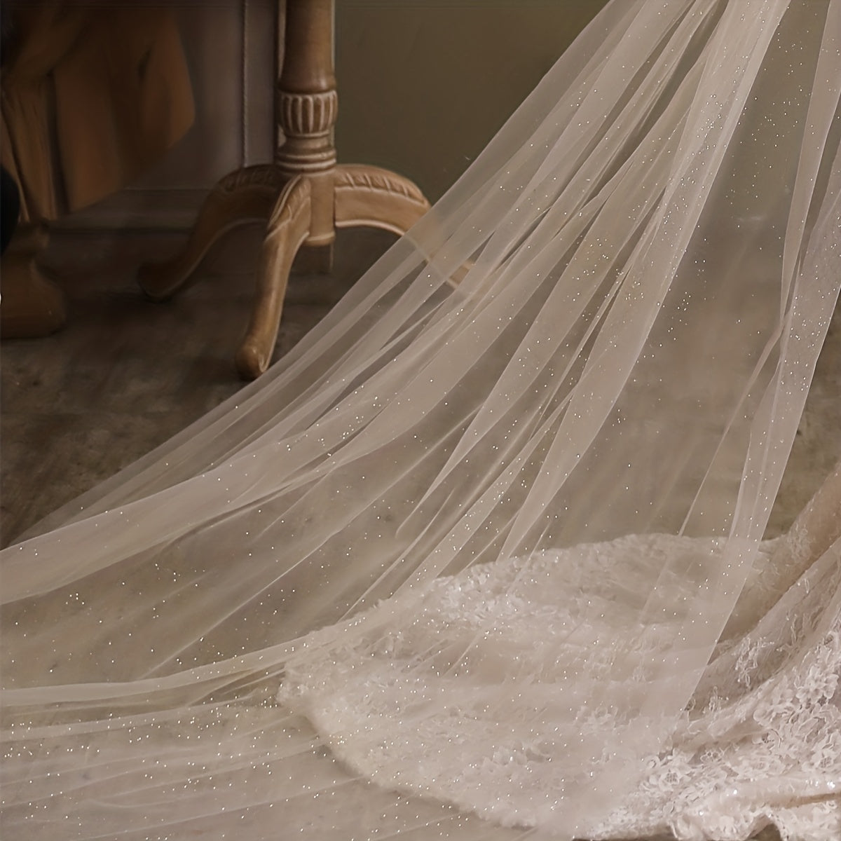 Mesh Long Cathedral Style Bridal Veil with Comb