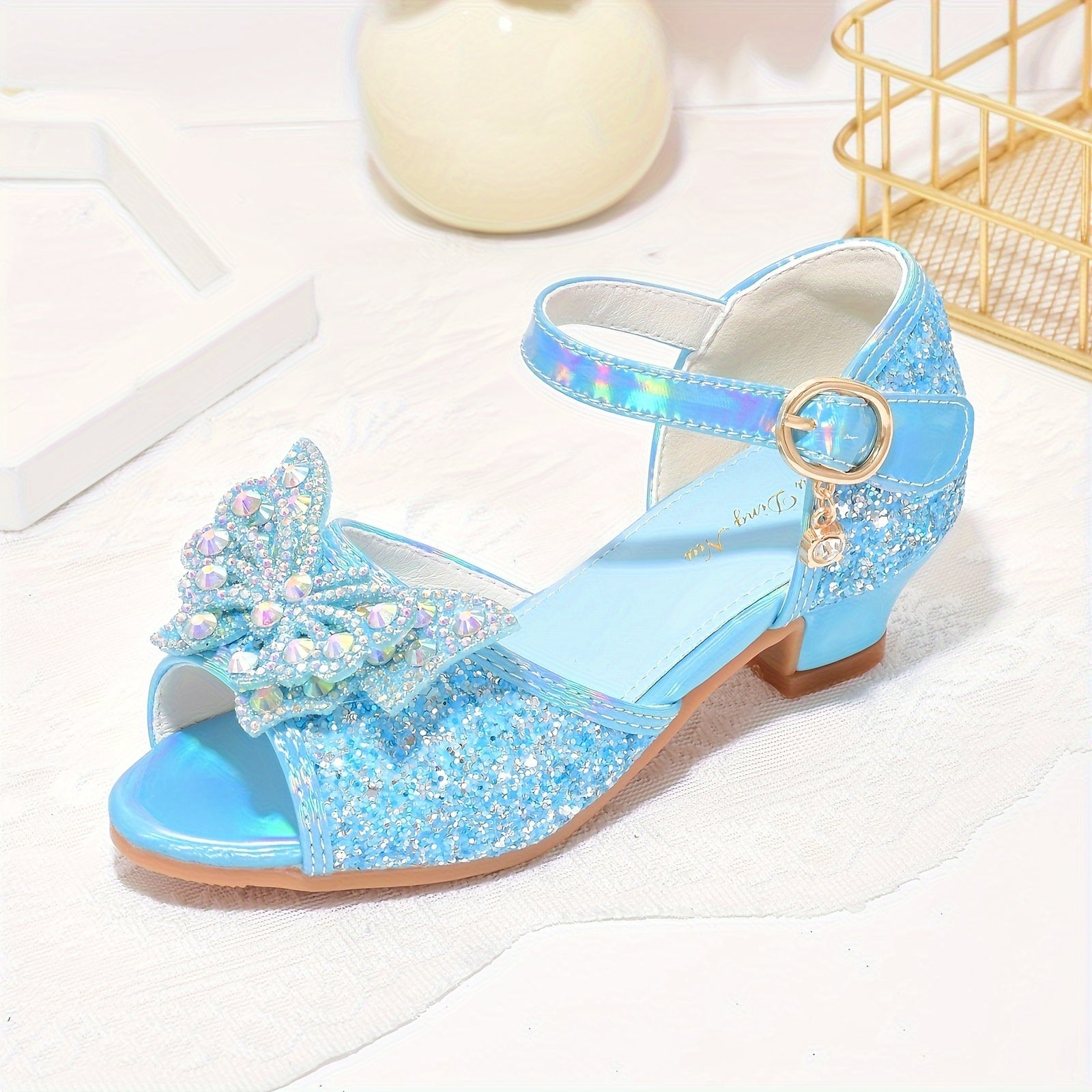 Butterfly Sequin High Heeled Sandals for Girls Lightweight Dress Shoes