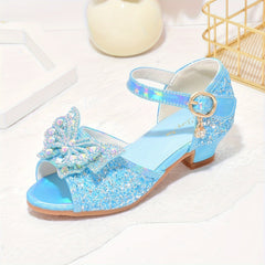 Butterfly Sequin High Heeled Sandals for Girls Lightweight Dress Shoes