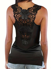Lace Contrast Sleeveless Tank Top Sexy Summer Women's Clothing