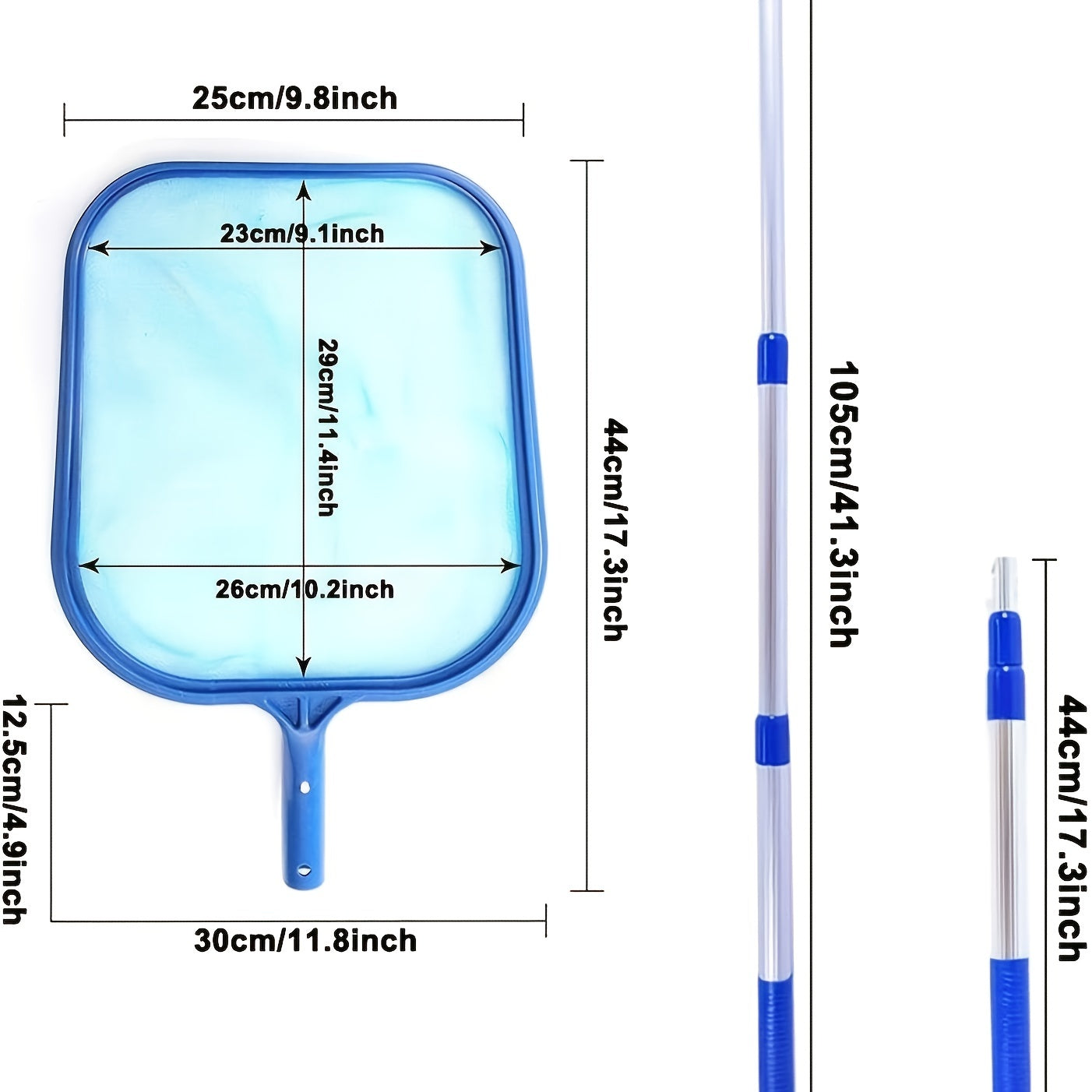Pool Skimmer Net with Telescopic Pole - Fine Mesh Rake for Swimming Pool