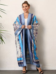 Boho Kimono Scarf Print Long Sleeve Maxi Kimono Cover Up