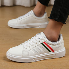 Stripes Pattern Faux Leather Skate Shoes Wear Resistance Non Slip Flat Sneakers