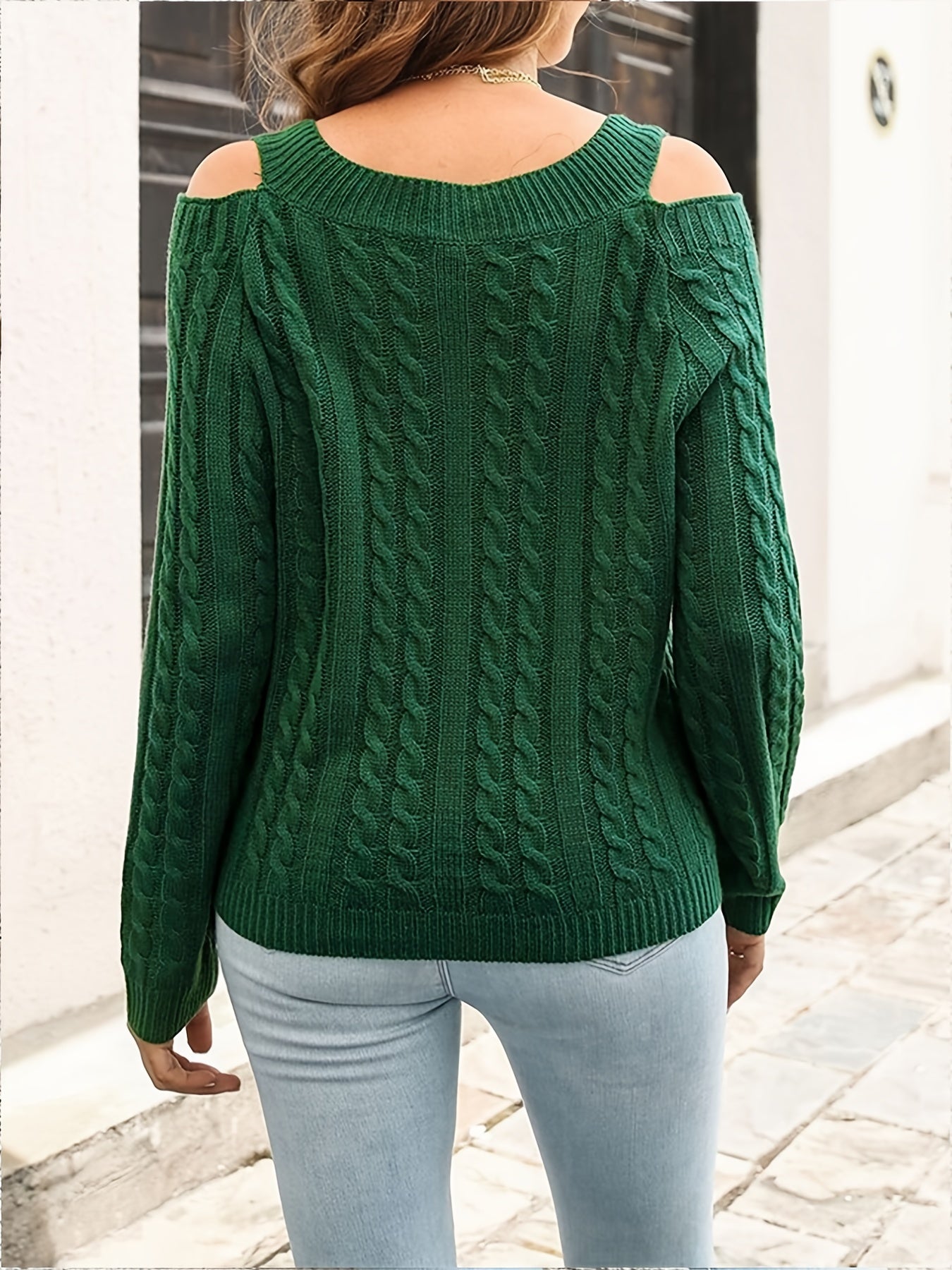 Casual Sweater Women's Plus Knitted Cold Shoulder V Neck Pullover