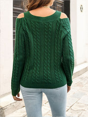 Casual Sweater Women's Plus Knitted Cold Shoulder V Neck Pullover