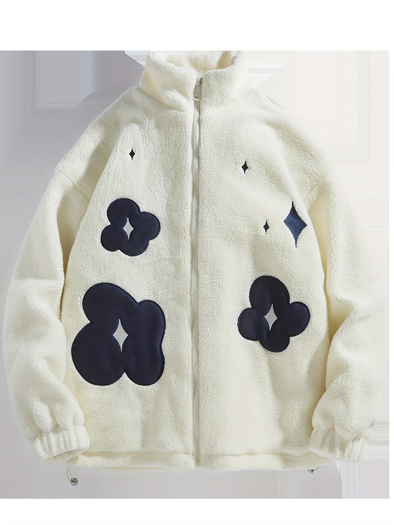 Flower Pattern Fleece Sports Jacket Long Sleeve Warm Casual Jacket