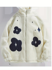 Flower Pattern Fleece Sports Jacket Long Sleeve Warm Casual Jacket