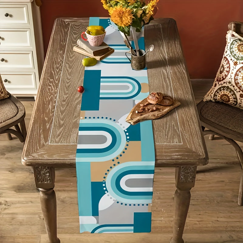 Modern Abstract Geometric Linen Table Runner 33x182 cm