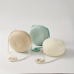 Kids Woven Round Crossbody Bag Straw Coin Purse Travel Shoulder Bag