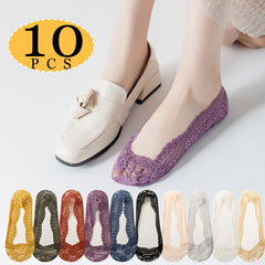 10 Pairs Lace Solid Non Slip Ankle Socks Women's Stockings