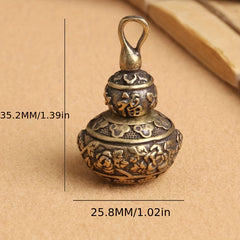 Brass Blessing Lotus Gourd Charm Pendant Pill Box Container Key Chain