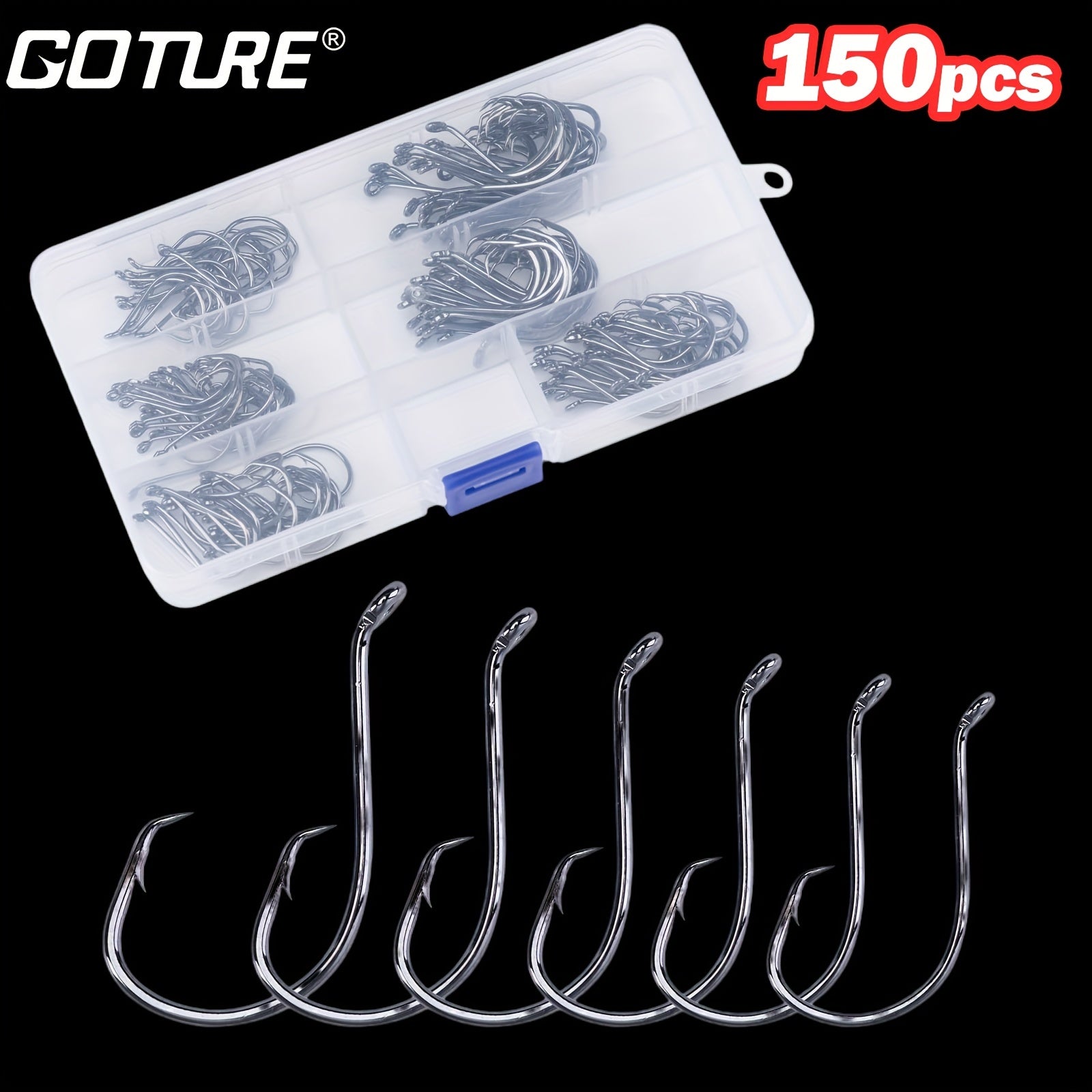 150pcs High Carbon Steel Fishing Hooks Set 6 Size Freshwater & Saltwater