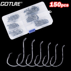 150pcs High Carbon Steel Fishing Hooks Set 6 Size Freshwater & Saltwater