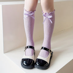 Ruffled Lace Bow High Socks for Girls