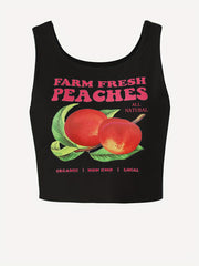 Peach & Letter Print Tank Top Y2K Crew Neck Sleeveless Summer Tank Top